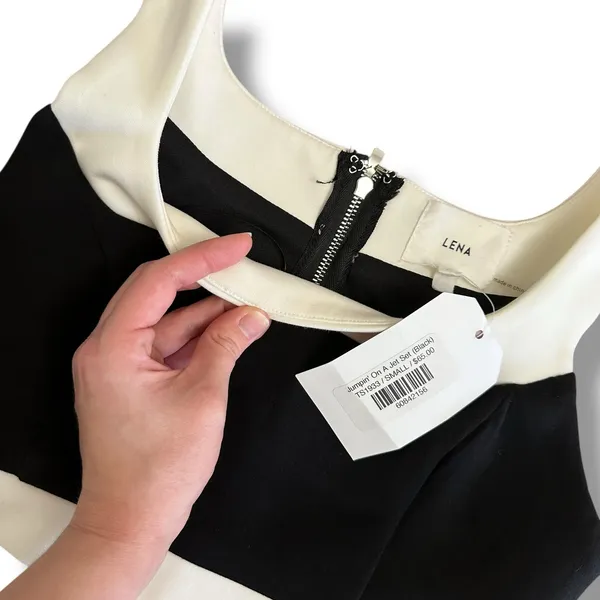 LENA “Jumpin’ On A Jet Set” Black & White Two-Piece Crop Top &‎ Mini Skirt S NWT - Image 5