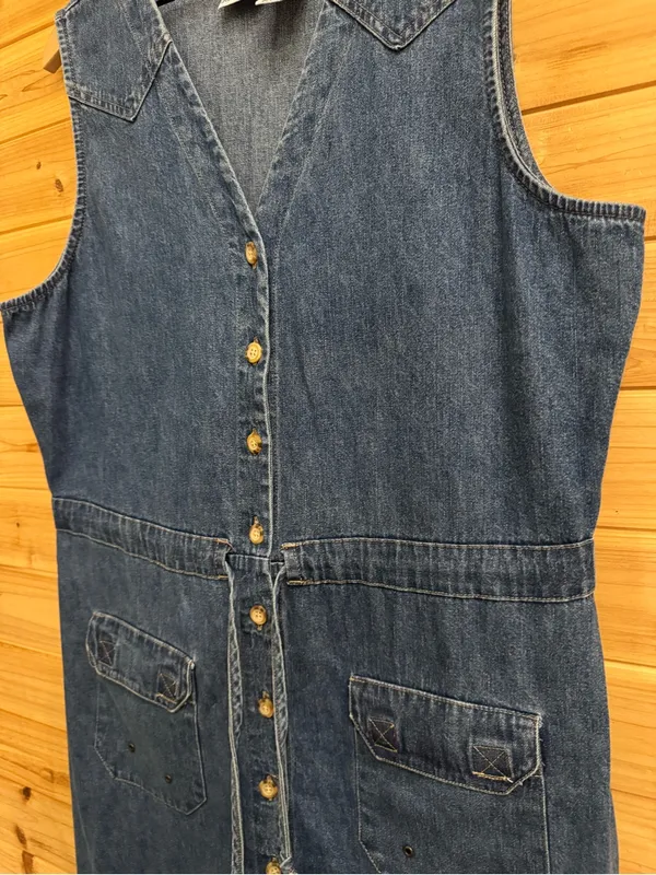VNTG Bobbie Brooks Large Cotton Denim Button Maxi Dress Cottage Granola Prairie - Image 4