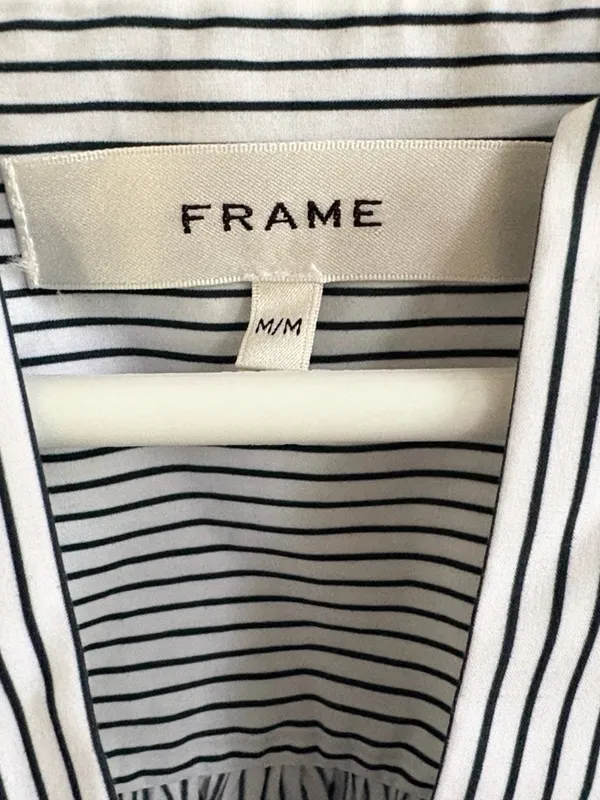 Like New FRAME Striped V Neck Puff Sleeve Organic Cotton Top Medium Retail $298 - Image 7