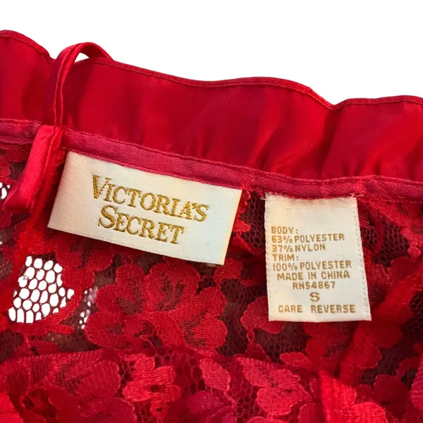 Victorias Secret Red Lace Teddy Ruffled Satin Trim Spaghetti Straps gold label - Image 5