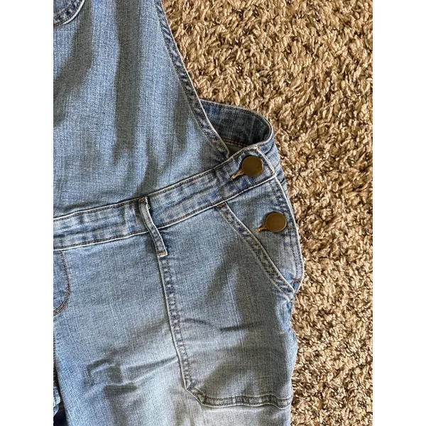 a.glow‎ Maternity Women's Blue Distressed Jean Overalls Size XL - Image 4