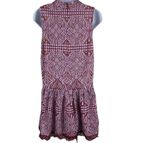 Lulus Sleeveless Cranberry Cream Laced Overlay A-line Fit & Flare Dress S - Image 5