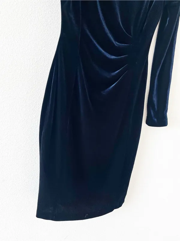 Lauren Ralph Lauren Navy Blue Velvet Ruched Cocktail Dress - Image 5