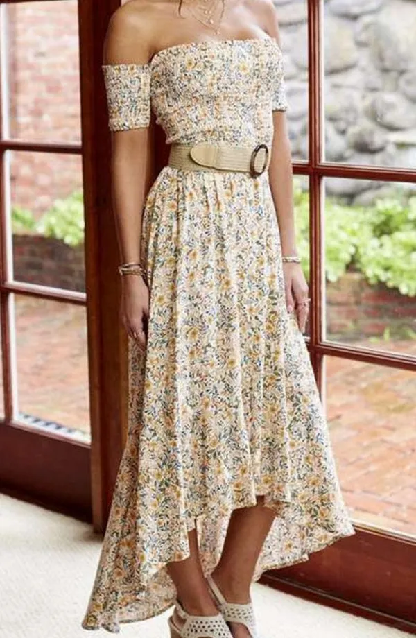 Altar’d State Olivia Maxi Dress Floral Smock Off Shoulder High Low, Women Small - Image 3