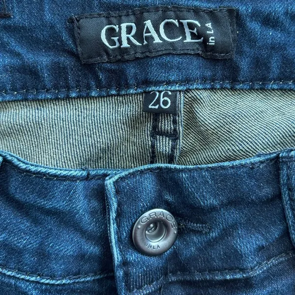 Grace in LA Size 26 Flare Leg Denim Jeans Dark Wash Mid Rise - Image 3