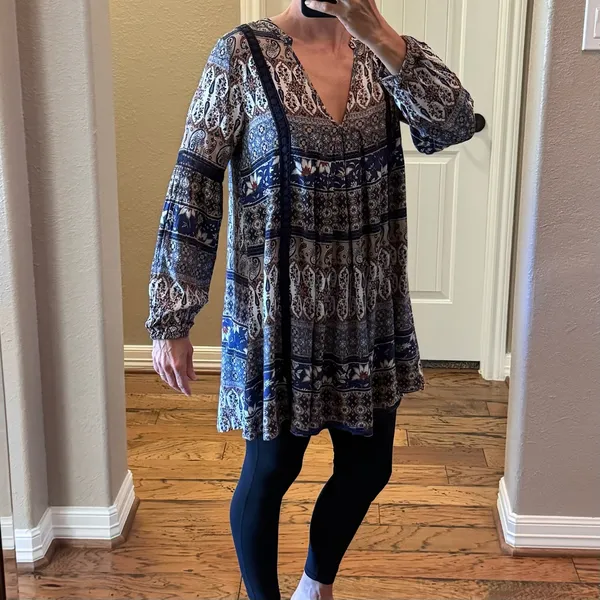 Altard State Boho Mini Dress Tunic Long Sleeve Paisley Print Lightweight Medium - Image 8