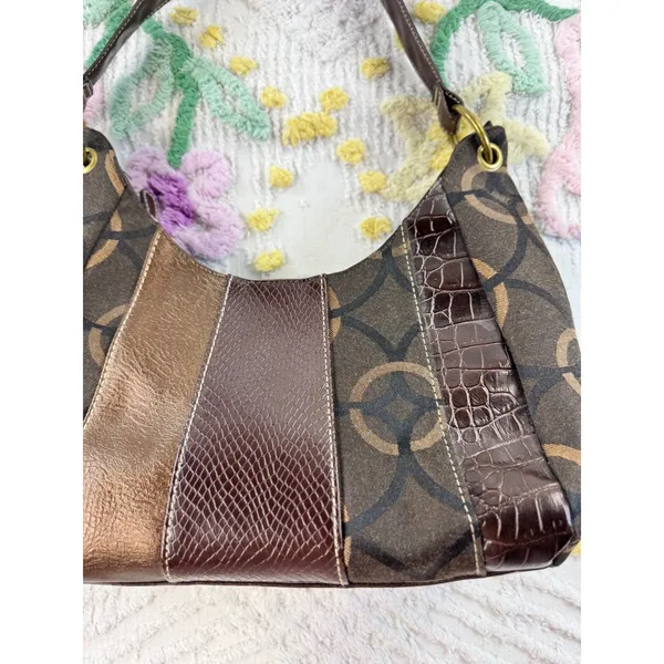 Juici Couture Vintage Mixed-Media Hobo Bag Brown Monogram Croc Snake Print Purse - Image 6