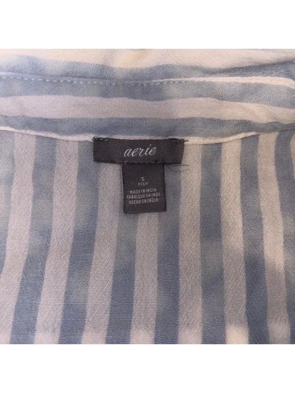 Aerie Freyed Hem Woman’s S Blue and White Striped Button-Up Shirt - Image 7