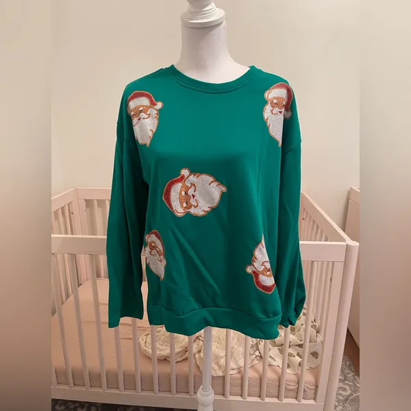 Boutique Holiday Santa Sweatshirt Green Size L - Image 3