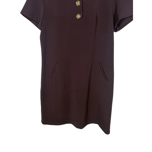 Dressbarn Womens Brown Short Sleeve Shift Dress Gold Button Pockets Size 8 - Image 2
