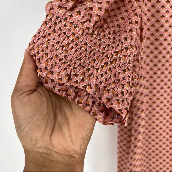 DR2 Womens Pink Geometric Floral Patterned Lightweight Woven Button Front Blouse - Image 4