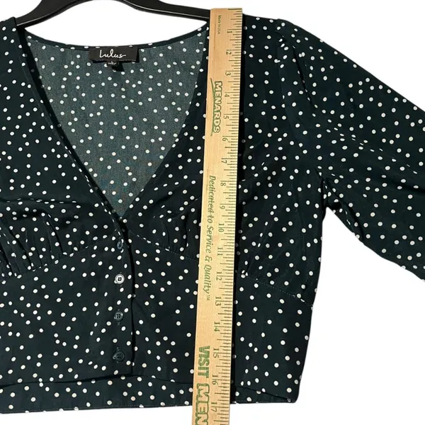 Lulus Women's L Love Always Forest Green‎ Polka Dot Long Sleeve Crop Top Cropped - Image 9