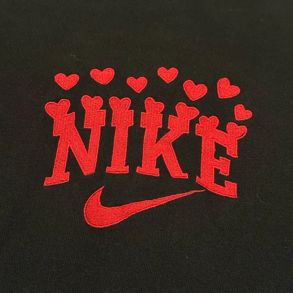 Handmade Nike Embroidered Black Crewneck Pullover Size Medium Heart Details - Image 2