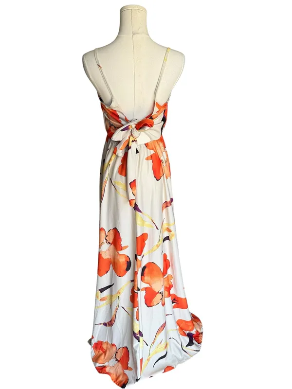 ASOS DESIGN - NWT Floral Plunge Tie Back Maxi Dress Cream Orange Sz 6 - Image 6