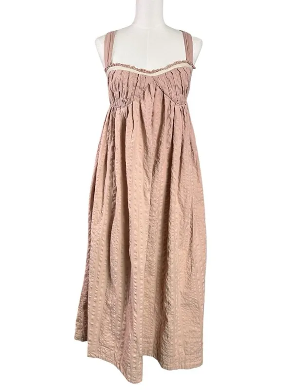 Free People Bohemian Beachy Seersucker Poppy Midi Dress Sundress Blush Large - Image 6