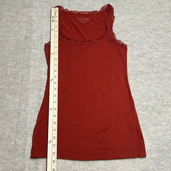 Y2K Banana Republic Womens Small Rust Red Lace Trim Cotton Stretch‎ Tank Top EUC - Image 7