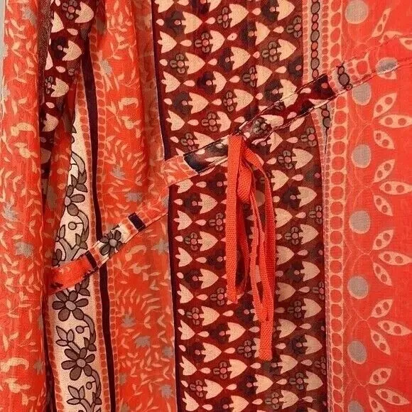 Free People Moonlight Mile Woven Top Hot Coral Floral Size Small‎ - Image 7