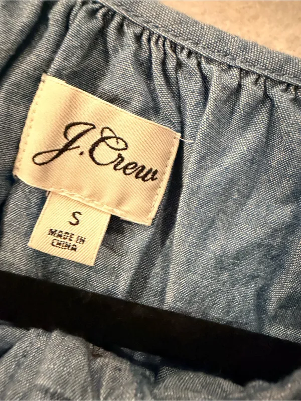 J. Crew Size S Blue Chambray Denim Bow Button Peasant Tie Sleeve Boho Top Blouse - Image 10