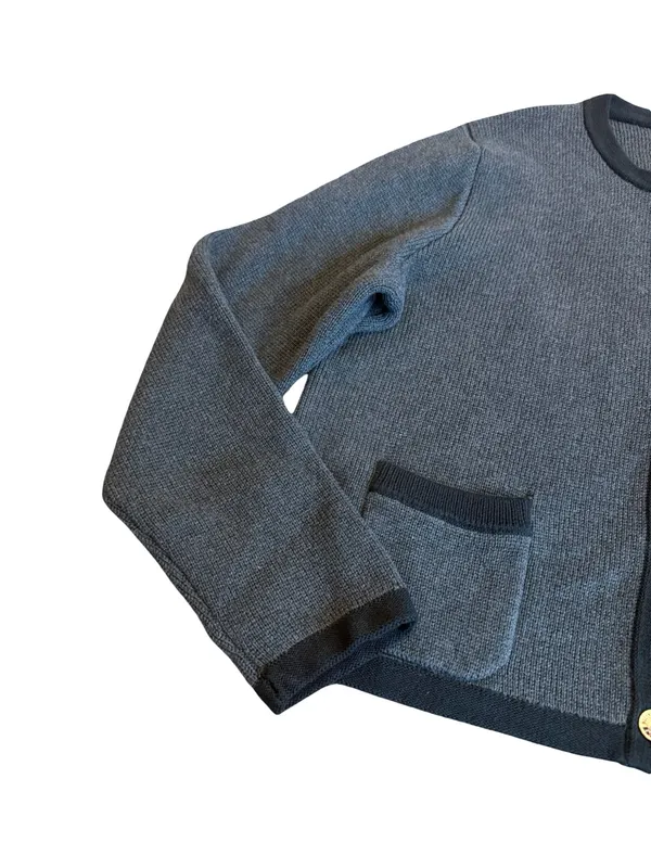 Quince Charcoal Black Colorblock Cardigan Sweater Collarless Cardi Large Women's - Image 3