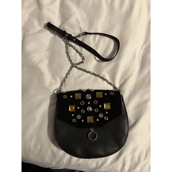 Louise et Cie Crossbody Bag Women Small‎ Black Leather Suede Embellished Studded - Image 9