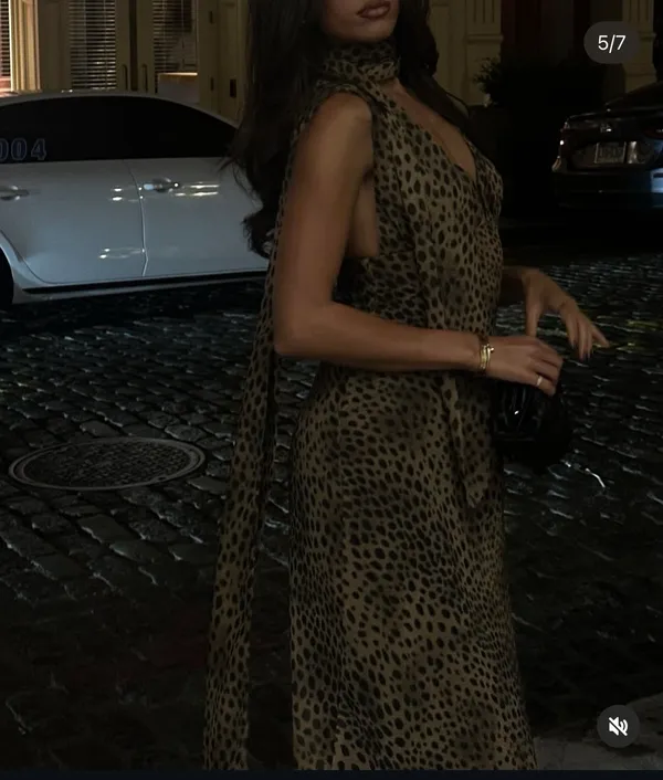 Zara Leopard Animal cheetah Print Evening Gown with Scarf maxi dress - Image 2