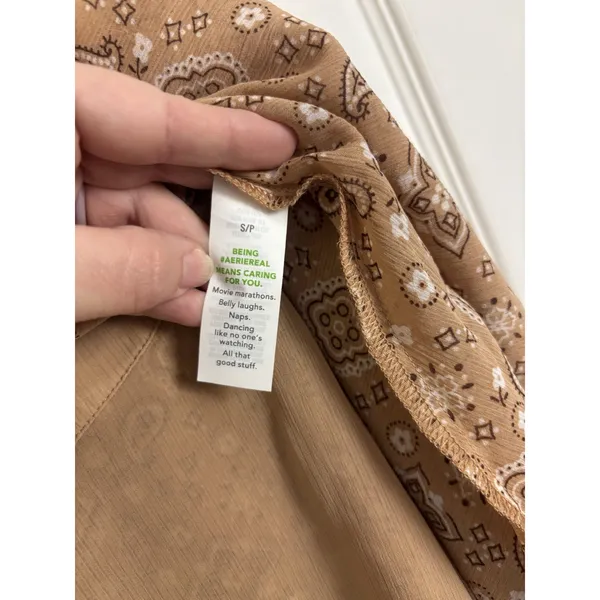 Aerie Brown Paisley Bandana Chiffon Mini Wrap Skirt Small Western Festival Rodeo - Image 7