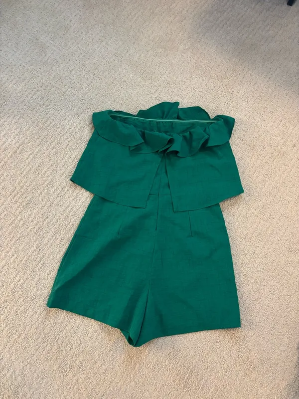 glam kelly Green Strapless Ruffle Romper - Image 2