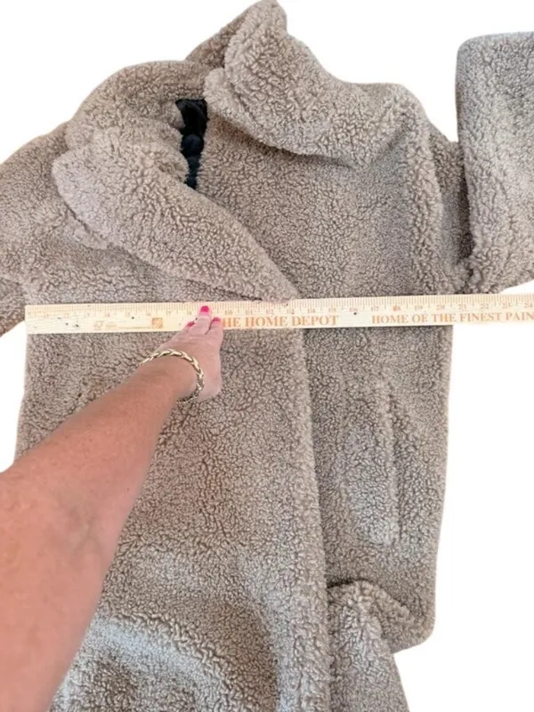 Cozy Chic Plush Teddy Fleece Mid Length Clean Girl Oversized One Button Coat Sm - Image 4