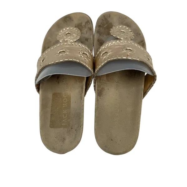 Jack Rogers‎ Jacks Flat Sandals Women 7 Gold Metallic Whipstitch Rondelle Preppy - Image 5