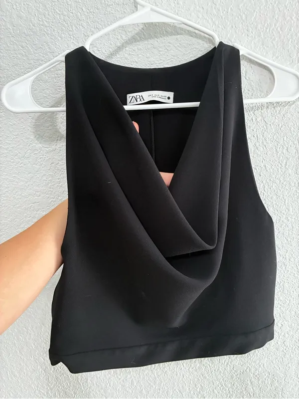 ZARA Black Draped Cowl Crop Camisole - Image 2