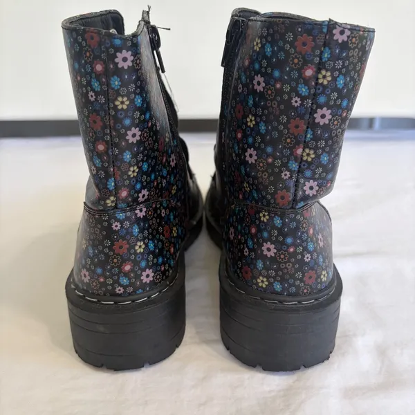 True Craft Korri 3 Floral Combat Boots Black Multicolor Lace Up Side‎ Zip 9.5 M - Image 11
