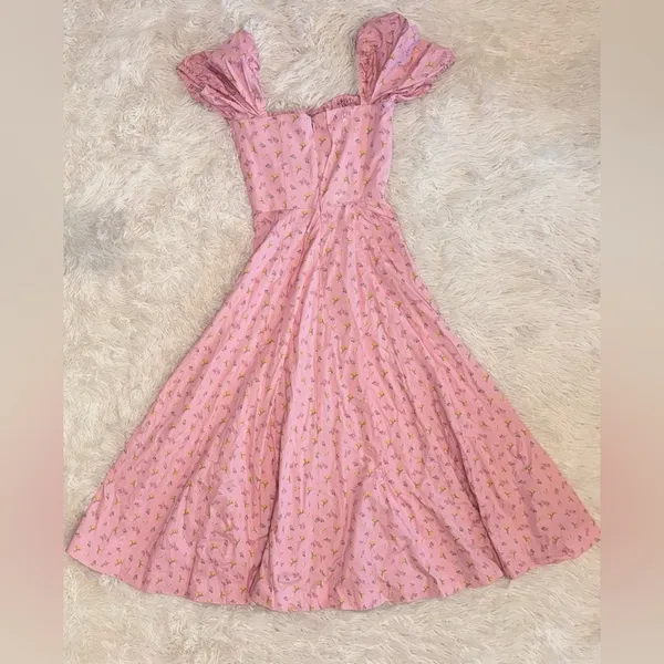 NWOT House of CB Pink Floral Tallulah Puff sleeves midi dress sz L - Image 7