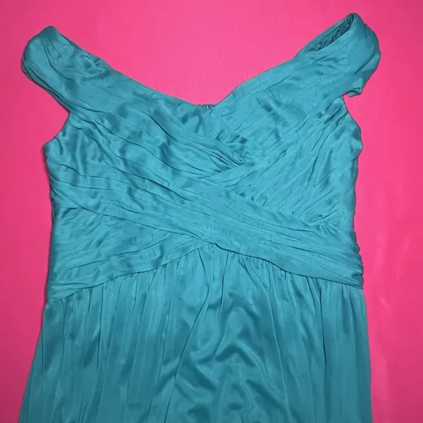NWT David's Bridal F19951 Oasis Teal Off The Shoulder Mesh Formal Dress Size 16 - Image 2