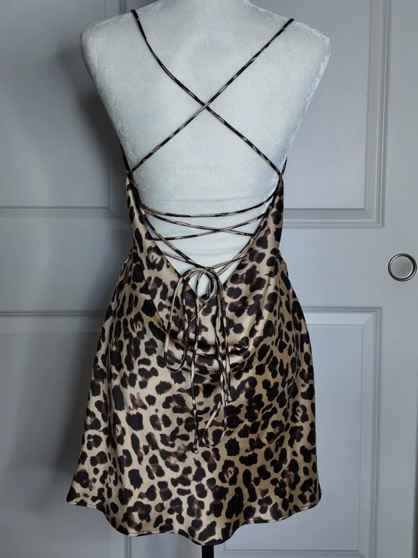 Zara Satin Leopard Print Mini Dress Brown Size M - Image 2