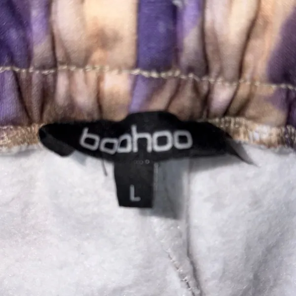Boohoo Womens Abstract Tie Dye Tracksuit Set Cargo Sweatshirt Joggers Purple L - Image 5