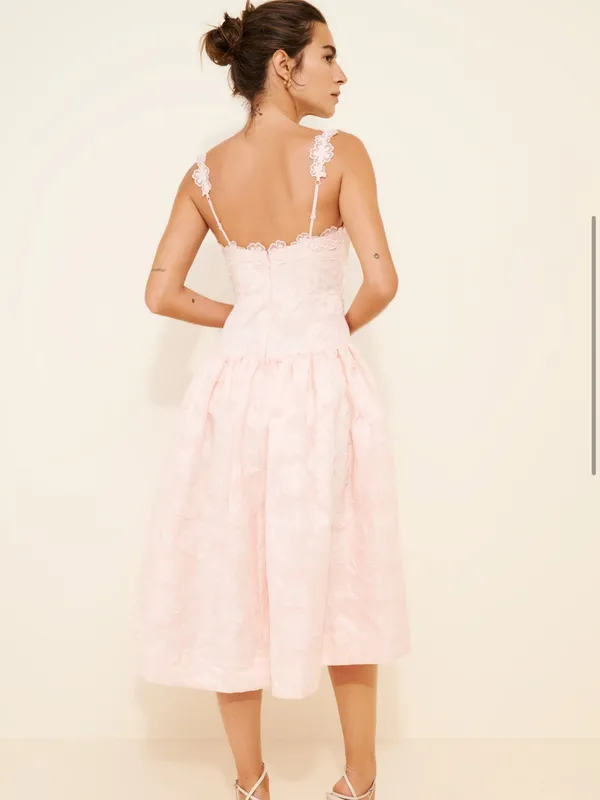 Anthropologie For Love & Lemons Pale Pink Florence Drop Waist Floral Midi Dress - Image 2