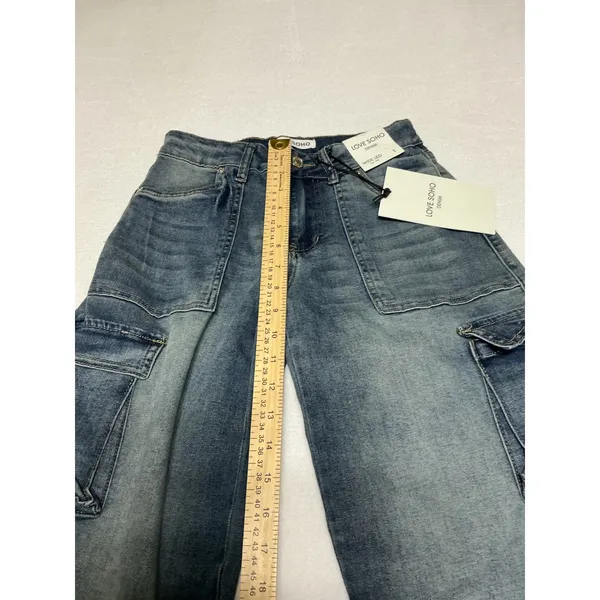 Love Soho Denim Jeans Womens 1 Wide Leg Low Rise Cargo Y2K Blue NWT - Image 5