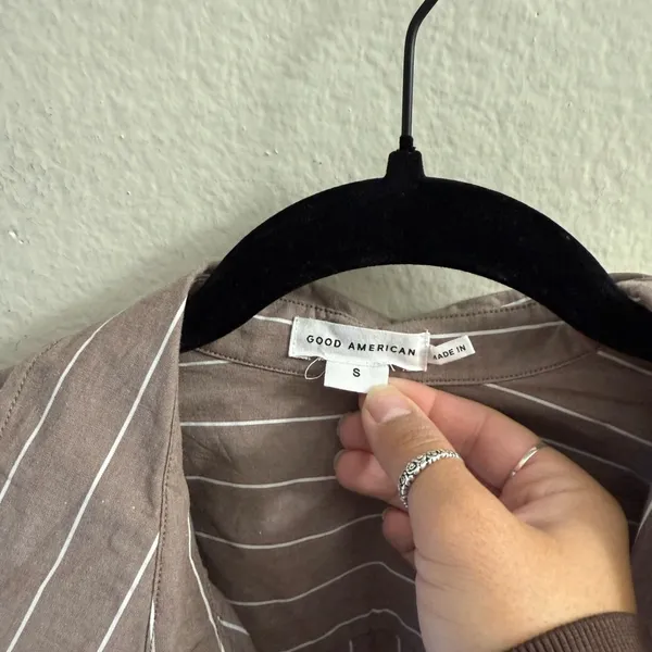 Good American Womens S OVERSIZED POPLIN SHIRT- Putty Stripe Shacket Button Down - Image 4