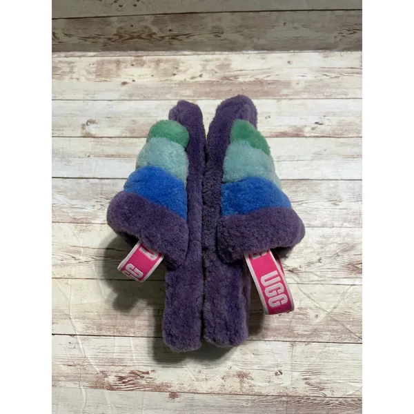 UGG Fluff Yeah Purple Stripe Slide Slippers Youth Size 4 EU 36 Women's 5.5 Plush - Image 7
