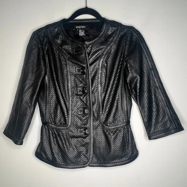 Etcetera Leather Peplum Jacket Size 0 - Image 2