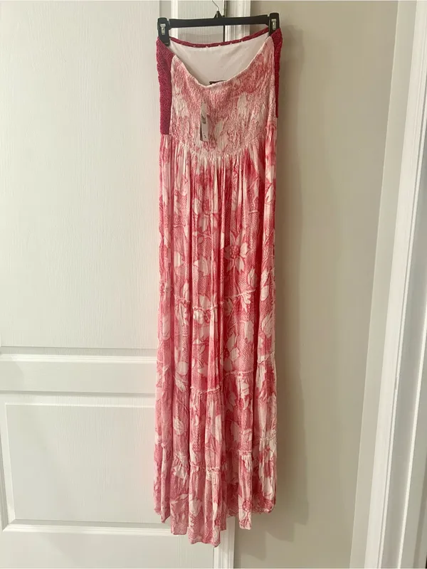 Chaudry Smocked Strapless Floral Maxi Dress in Pink - Image 5