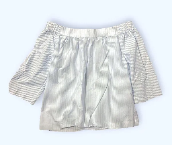 Madewell Clean Off the Shoulder Top in Blue and White Stripes - Image 2
