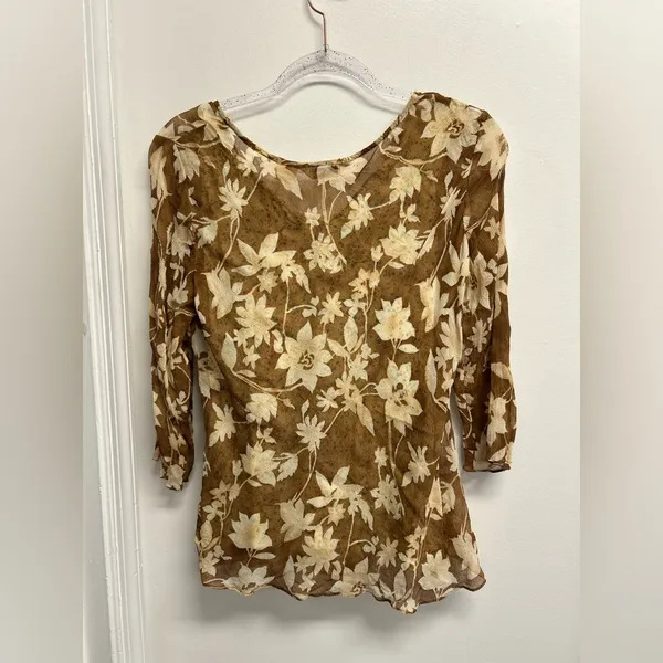 Tommy Bahama Floral Cream and Brown Blouse with Polka Dot tank - Image 2