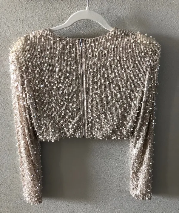 Mable silver gold shimmer sequin with beaded pearl accents NWT S - Image 7