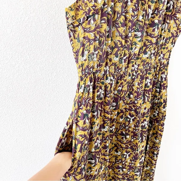 Anthropologie Othilia Aleksia Floral Boho Mustard Purple Ruffle Cottagecore Maxi Dress - Image 5