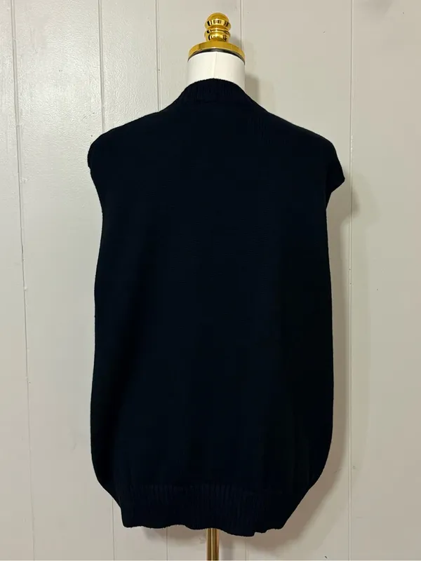 L’Academie Oversized V Neck Wool Blend Sweater Vest Black Size S - Image 4