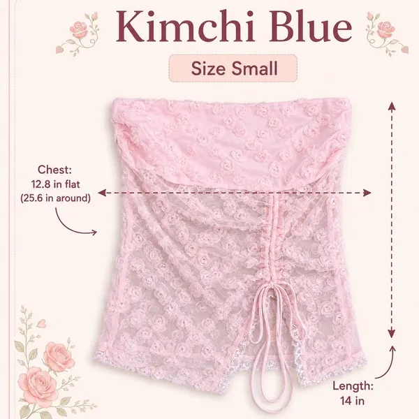 Kimchi Blue Pink Rosette Mesh Strapless Tube Top Women‎ Size Small Coquette - Image 8