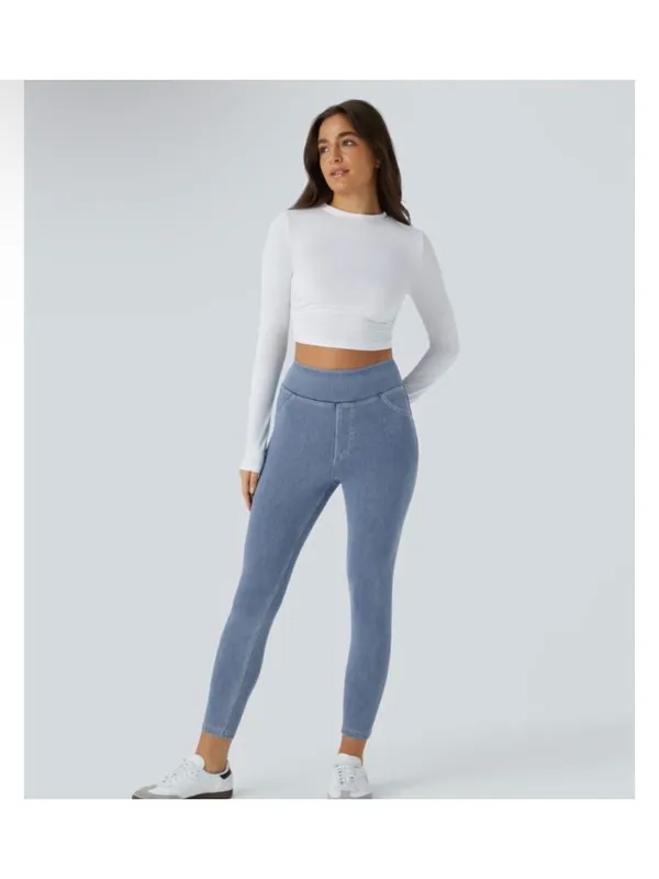 Halara Womens Full-Length size Small Jeggings Small Blue Stretch Denim Blend - Image 9