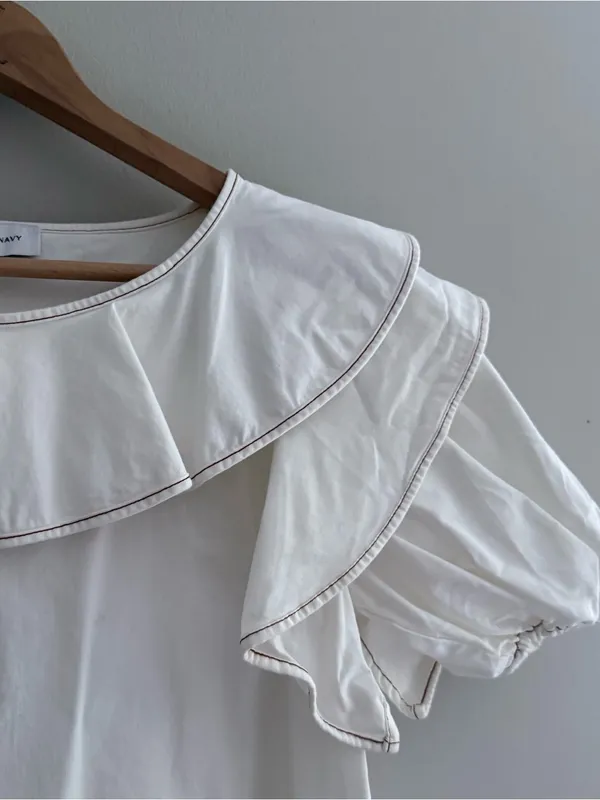Something Navy White Felix Ruffle Top Poplin Cotton XS - Image 2
