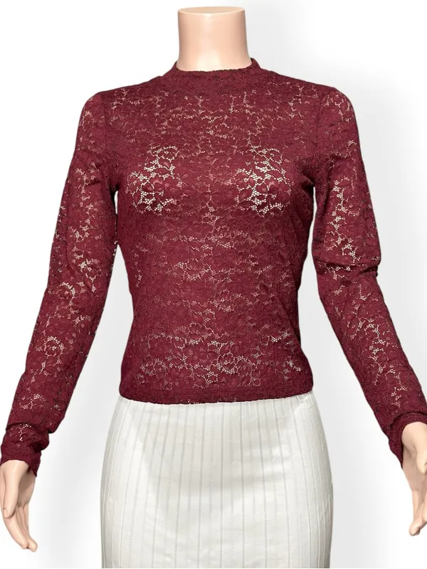 SÉZANE Taori Long Sleeve Lace Blouse, Red, FR38/US6 - Image 5